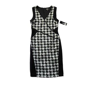 NWT DKNY Houndstooth Cross Front Panel Colorblock Sleeveless Sheath Dress 8 $395